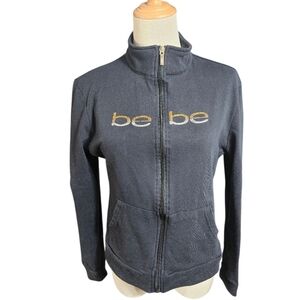 Bebe Black Zip-Up Jacket with Gold And   Silver Rhinestone Logo